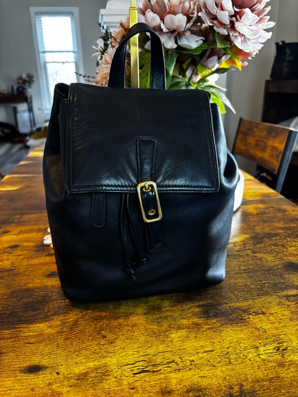 Vintage Coach Legacy Black Leather Drawstring Backpack Bag